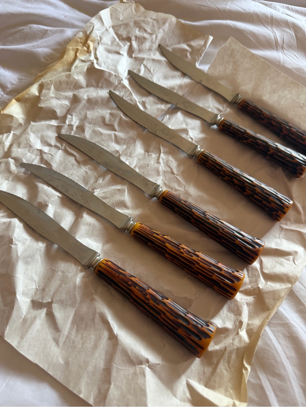 Set of 6 Vintage MCM Stainless Steak Knives with Serrated Blades